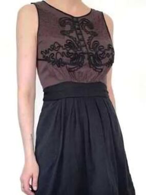 Anthropologie Leifnotes. Brown & Black Sleeveless Embroidered Bodice Dress